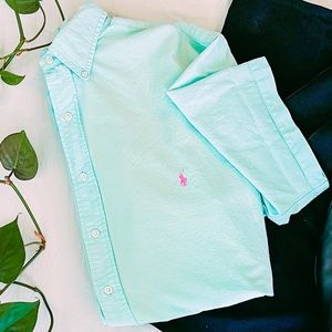 Coral Blue Short Sleeve Mens Button Down